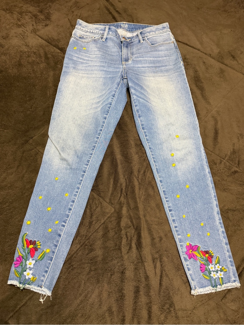 a.n.a Light Wash Jeans with Pink & Yellow Floral Embroidery